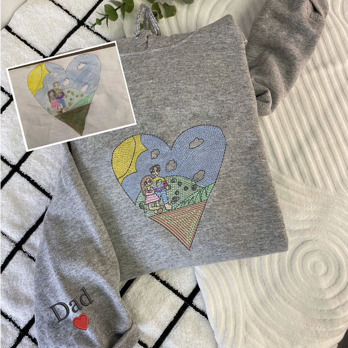 Custom Embroidered Kids Drawing Sweatshirt, Kids Drawing Hoodie, Kid Art Sweater, Gift for Mother's - Father's Day