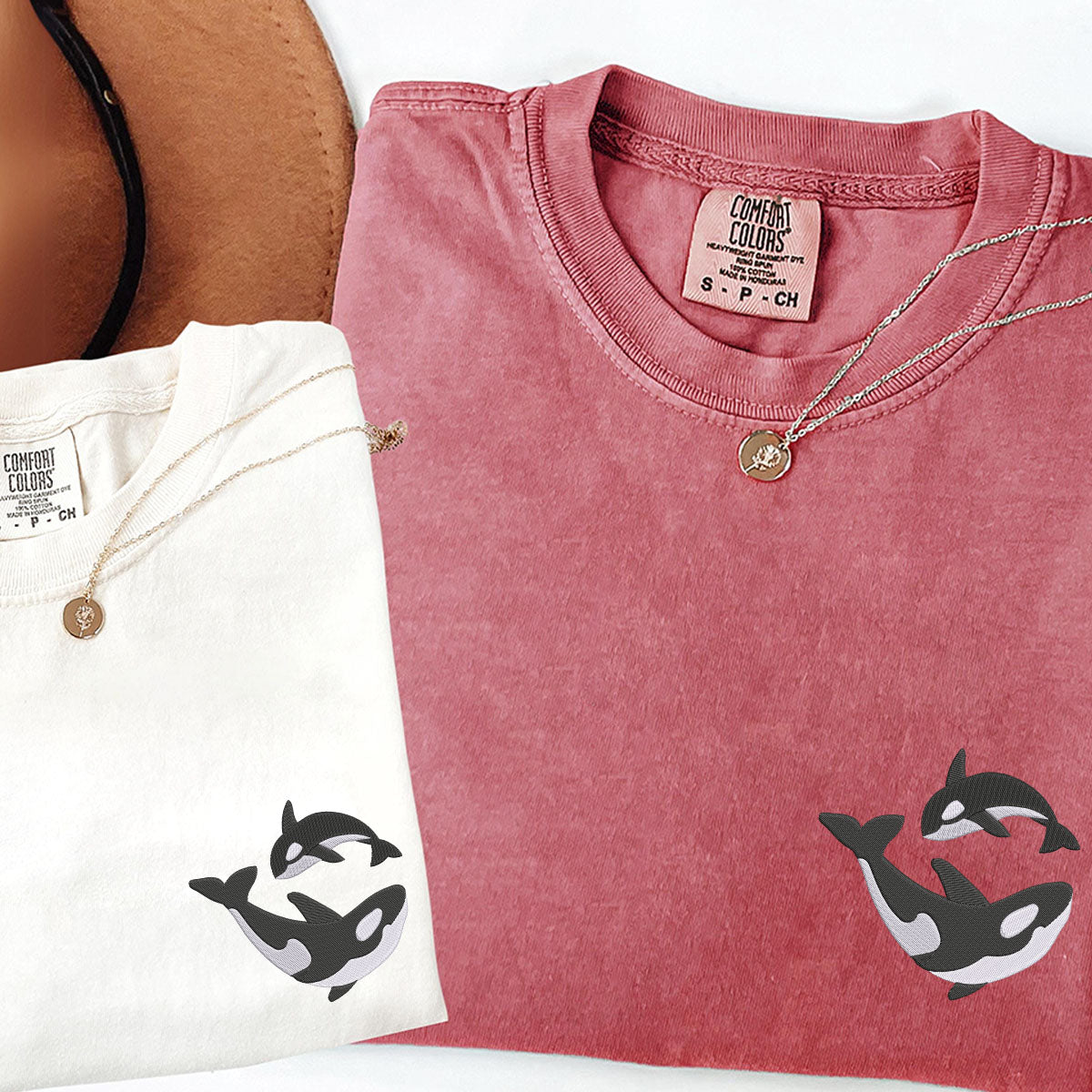 Custom Embroidered Killer Whale Matching T-shirts for Couples