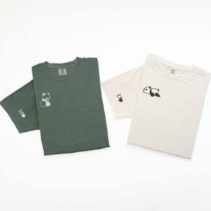 Custom Embroidered Lazy Panda Matching T-shirts for Couples