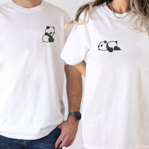 Custom Embroidered Lazy Panda Matching T-shirts for Couples