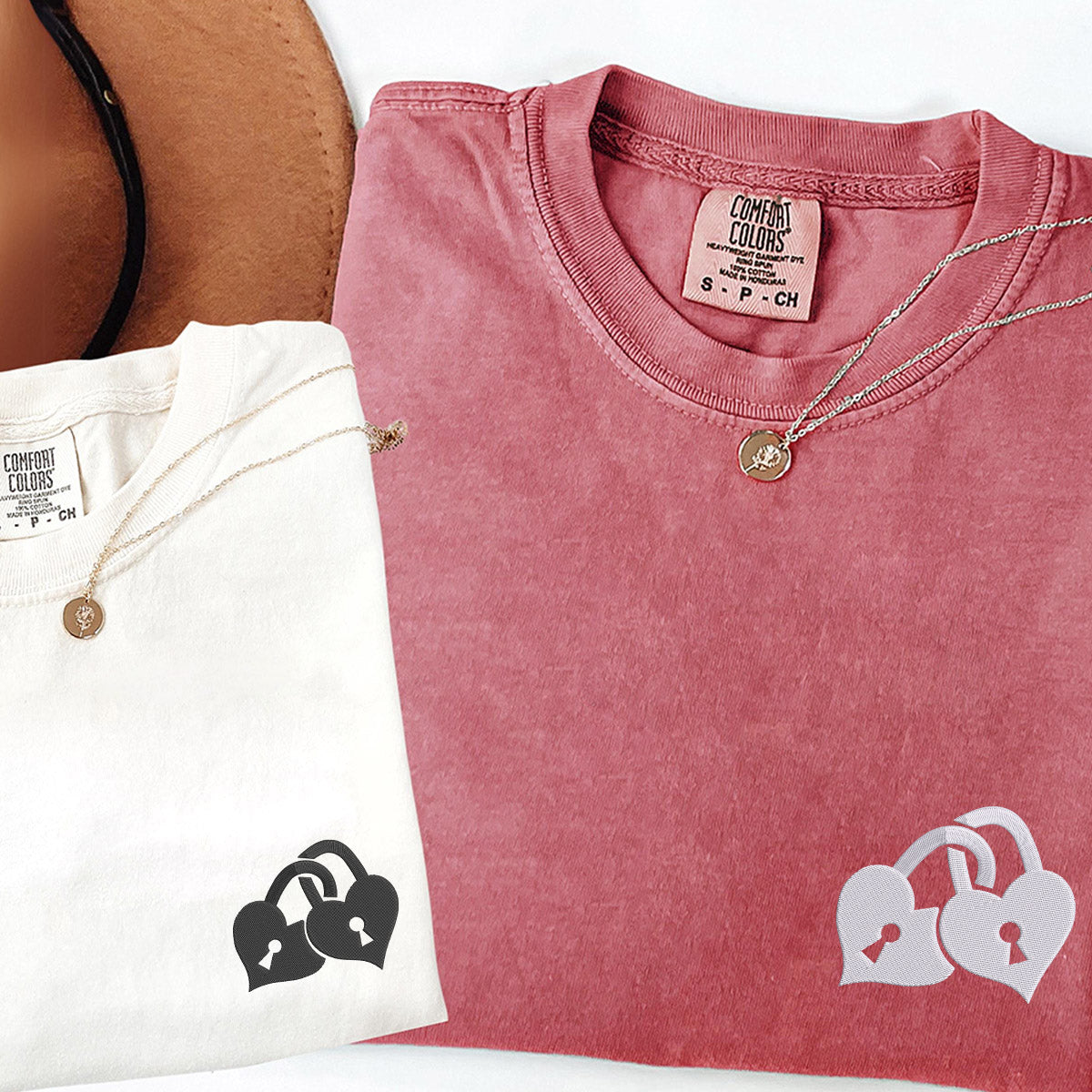 Custom Embroidered Love Padlock Matching T-shirts for Couples