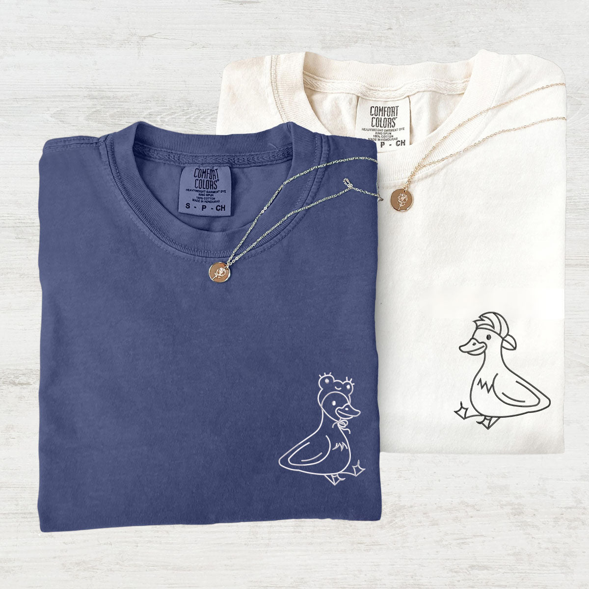 Custom Embroidered Lovely Duck Matching T-shirts for Couples