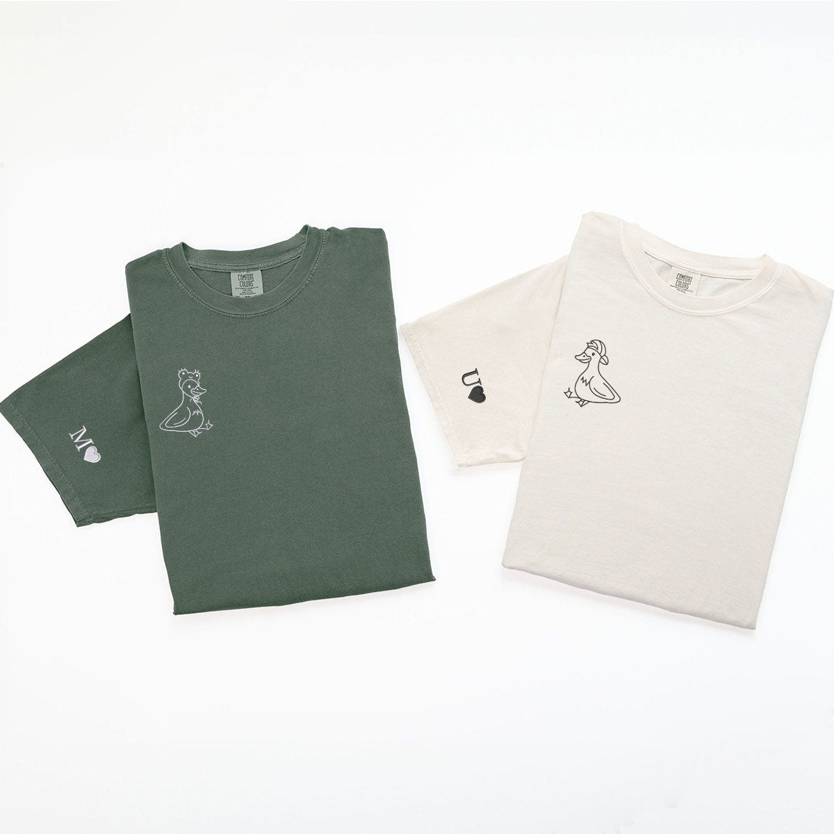 Custom Embroidered Lovely Duck Matching T-shirts for Couples