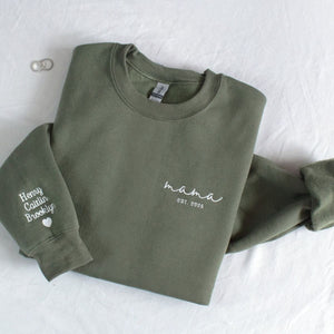 Custom Embroidered Mama Sweatshirt -  Personalized Hoodie for Mother, Grandmother with Kids Names Sleeve, Mothers Day Gift