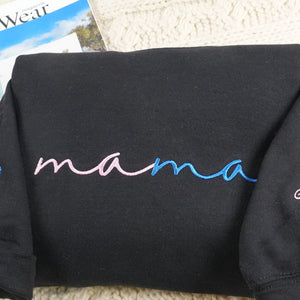 Custom Embroidered Mama Sweatshirt With Kids Names On Sleeve, Personalized Mom Embroidery Hoodie, Mother's Day Gift