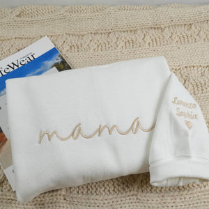 Custom Embroidered Mama Sweatshirt With Kids Names On Sleeve, Personalized Mom Embroidery Hoodie, Mother's Day Gift