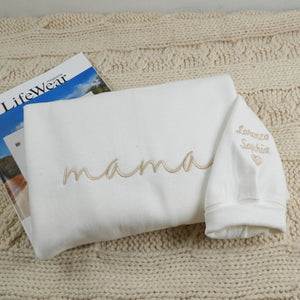 Custom Embroidered Mama Sweatshirt With Kids Names On Sleeve, Personalized Mom Embroidery Hoodie, Mother's Day Gift