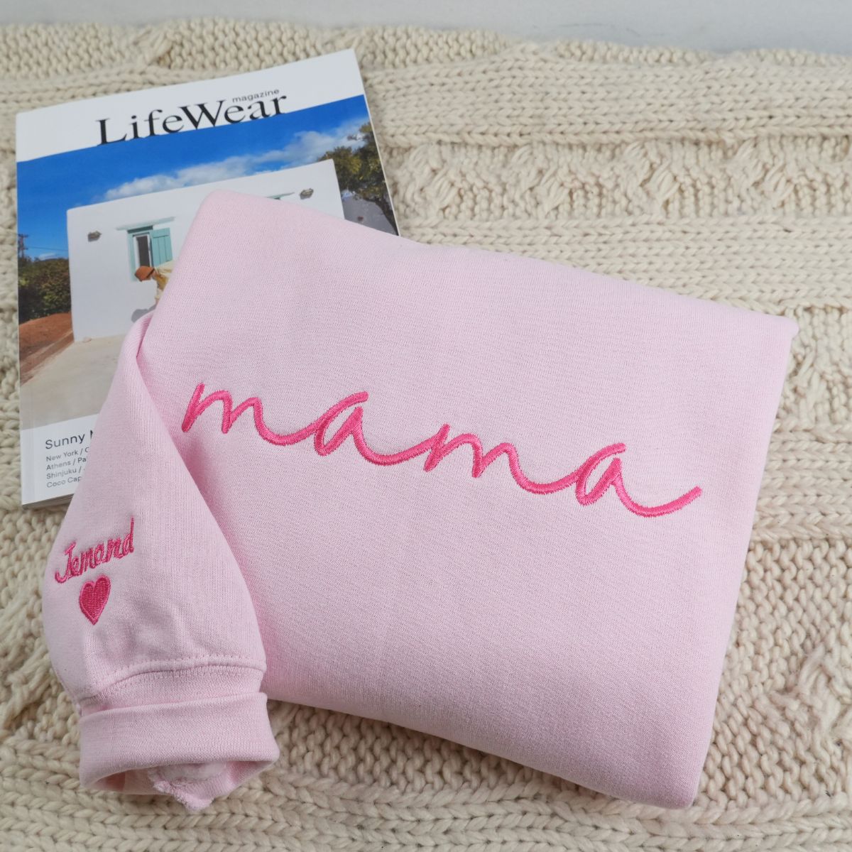 Custom Embroidered Mama Sweatshirt With Kids Names On Sleeve, Personalized Mom Embroidery Hoodie, Mother's Day Gift