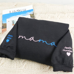 Custom Embroidered Mama Sweatshirt With Kids Names On Sleeve, Personalized Mom Embroidery Hoodie, Mother's Day Gift