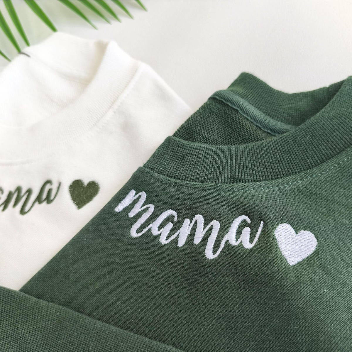 Custom Embroidered Mama Sweatshirt with Heart on Neckline, Personalized Gift for Mom, Mother's Day Gift
