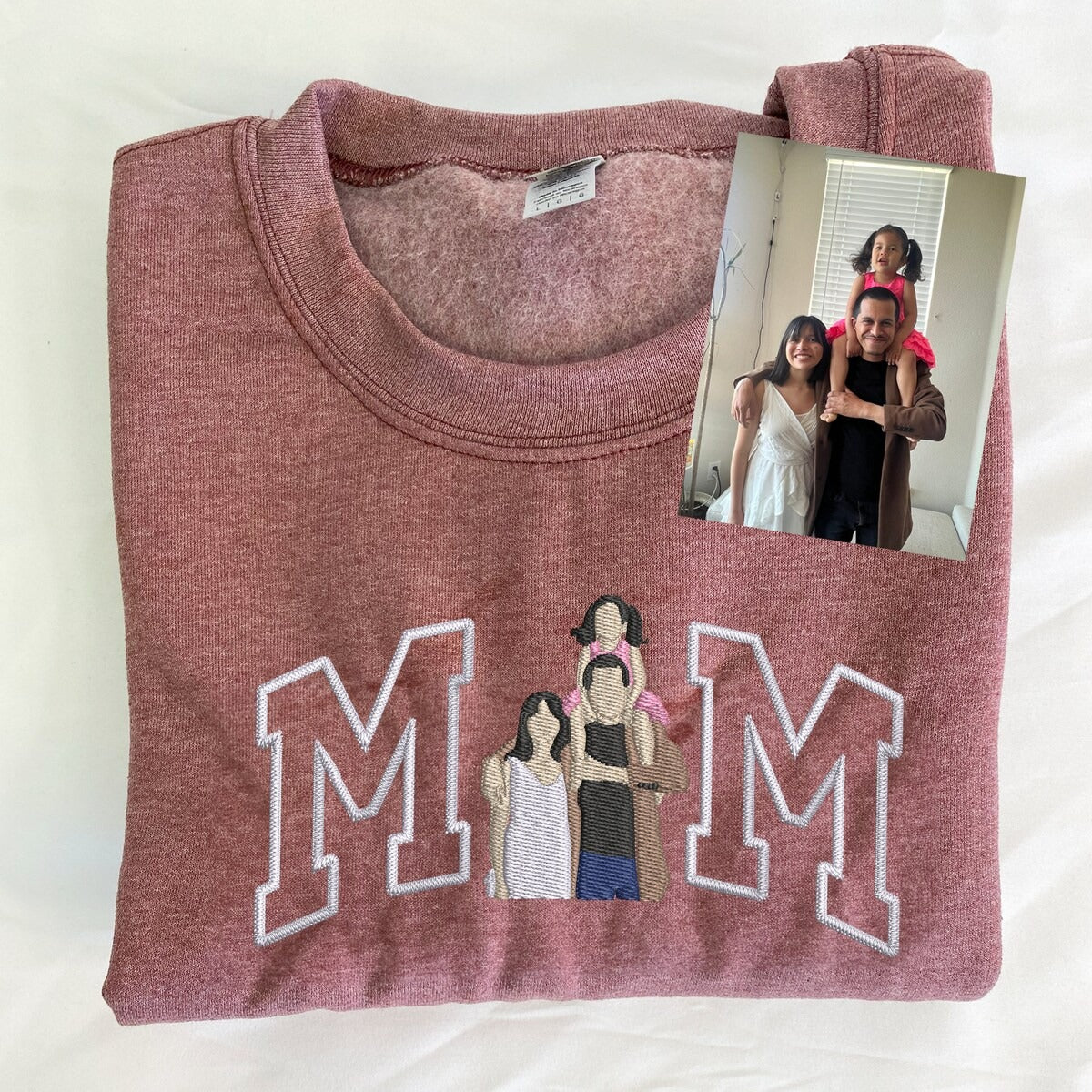 Custom Embroidered Mama Sweatshirt with Kid Name on Sleeve, Family Portrait Hoodie, Christmas Gift For Mom