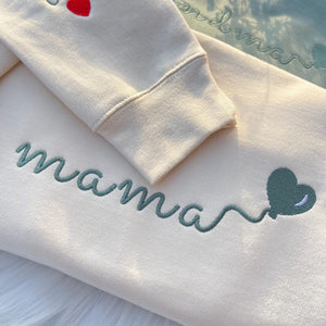 Custom Embroidered Mama Sweatshirt with Kids Name on Sleeve - Personalized Mom Hoodie, Gift for New Mom, Mother's Day Gift
