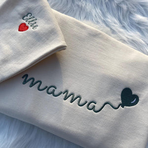 Custom Embroidered Mama Sweatshirt with Kids Name on Sleeve - Personalized Mom Hoodie, Gift for New Mom, Mother's Day Gift