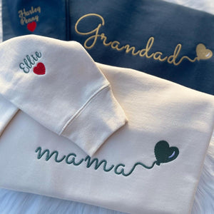 Custom Embroidered Mama Sweatshirt with Kids Name on Sleeve - Personalized Mom Hoodie, Gift for New Mom, Mother's Day Gift
