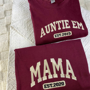 Custom Embroidered Mama Sweatshirts & Hoodies - Personalized Kid Names on Sleeve, Mother's Day Gift