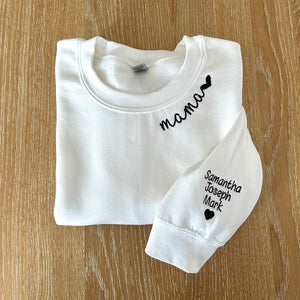Custom Embroidered Mama on Neckline Sweatshirt Hoodie - Personalized Kids Names on Sleeve, Gift for Mom