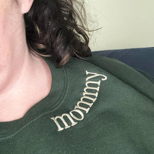 Custom Embroidered Mama on Neckline Sweatshirt Hoodie - Personalized Kids Names on Sleeve, Gift for Mom