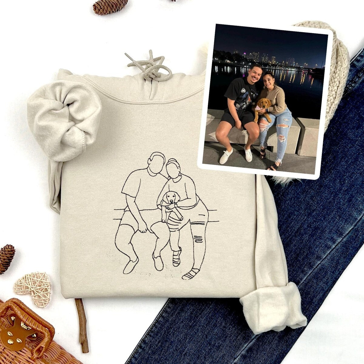 Personalized Line Art Sweatshirt | Custom Embroidered Family Portrait | Mother’s Day Gift for Mom