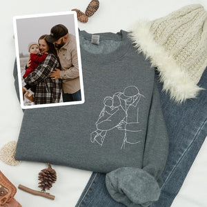 Personalized Line Art Sweatshirt | Custom Embroidered Family Portrait | Mother’s Day Gift for Mom