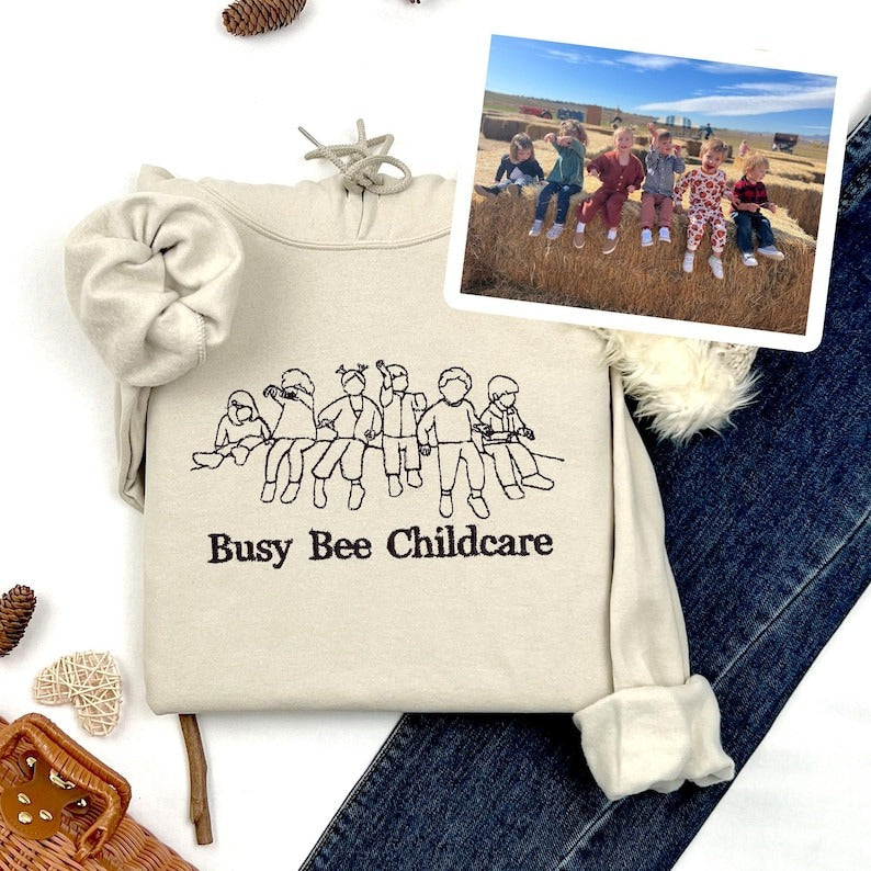 Personalized Line Art Sweatshirt | Custom Embroidered Family Portrait | Mother’s Day Gift for Mom