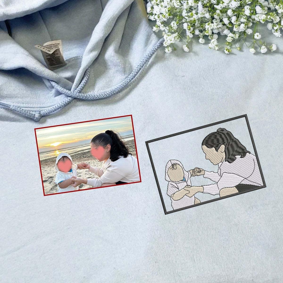 Custom Embroidered Mom Sweatshirt – Personalized Family Portrait Hoodie, Thoughtful Gift for Mom &amp; Grandma