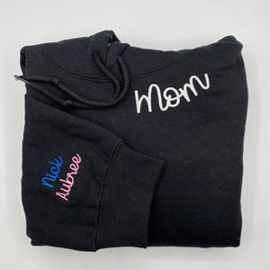 Custom Embroidered Mom Sweatshirts & Hoodies - Personalized Crewneck with Kids Name on Sleeve