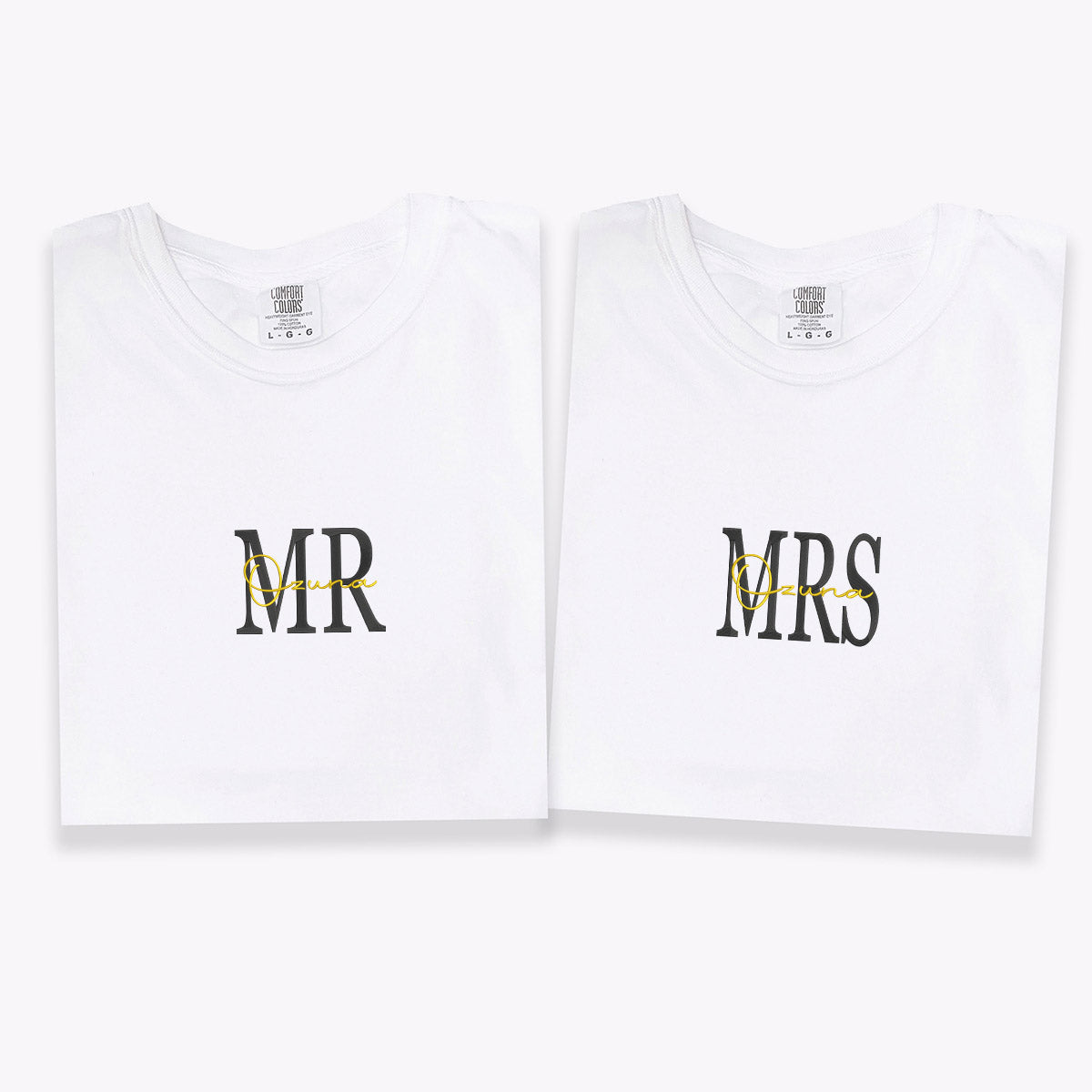 Custom Embroidered Mr &amp; Mrs Matching T-shirts for Couples