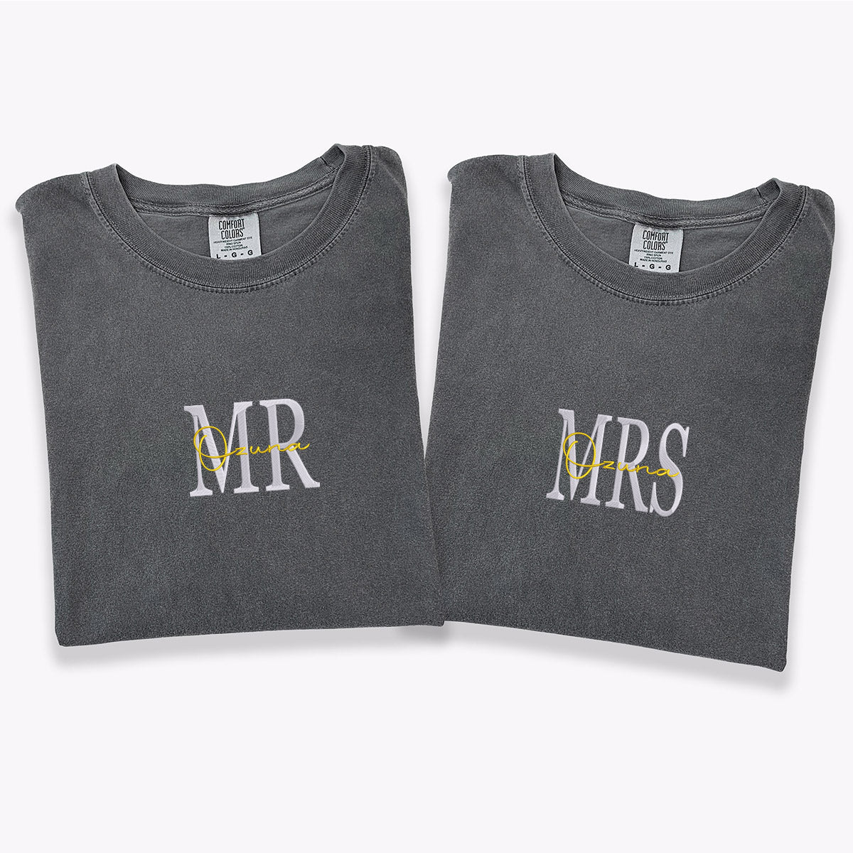Custom Embroidered Mr &amp; Mrs Matching T-shirts for Couples
