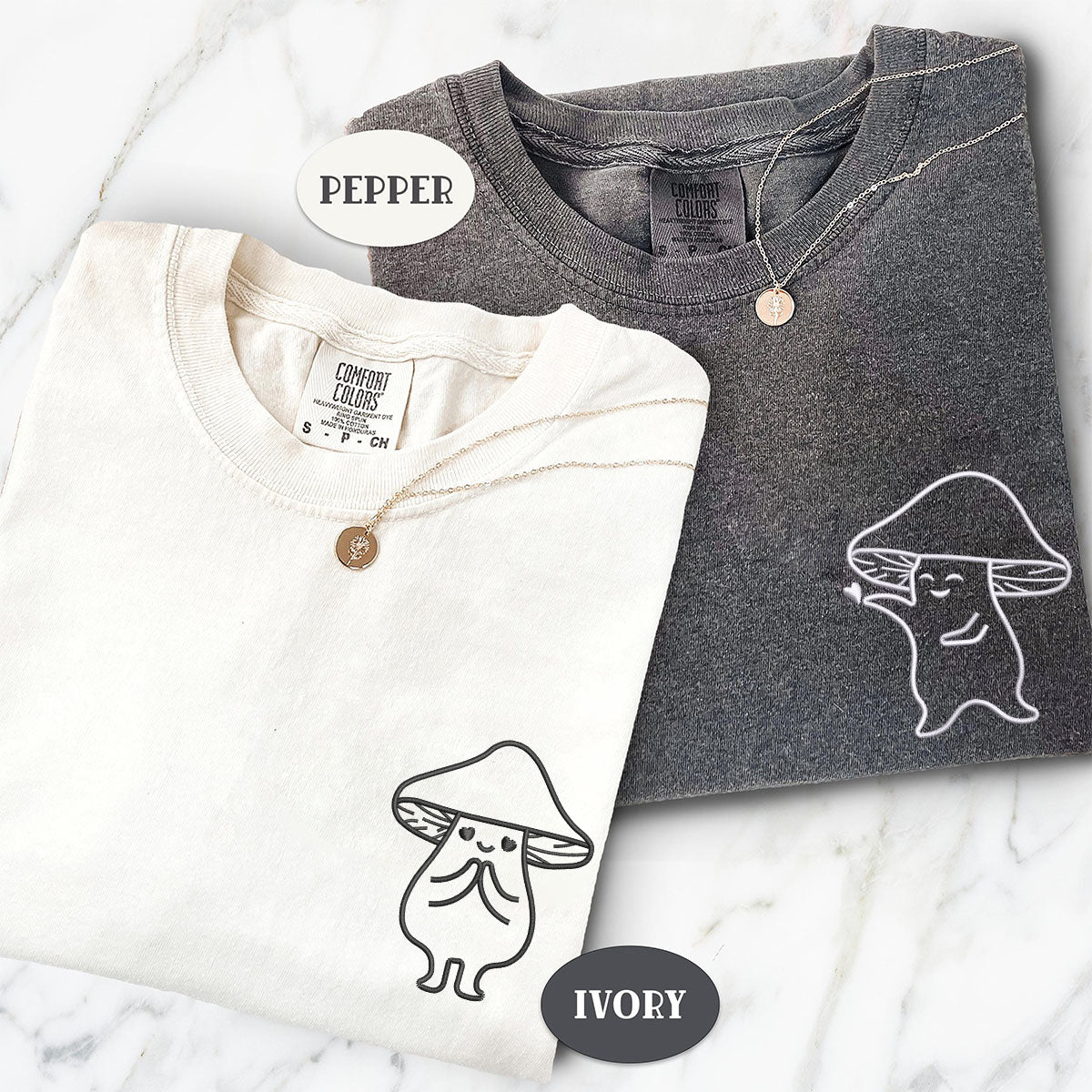 Custom Embroidered Mushroom Love Matching T-shirts for Couples