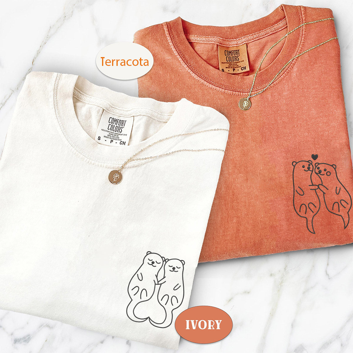 Custom Embroidered Otter Matching T-shirts for Couples