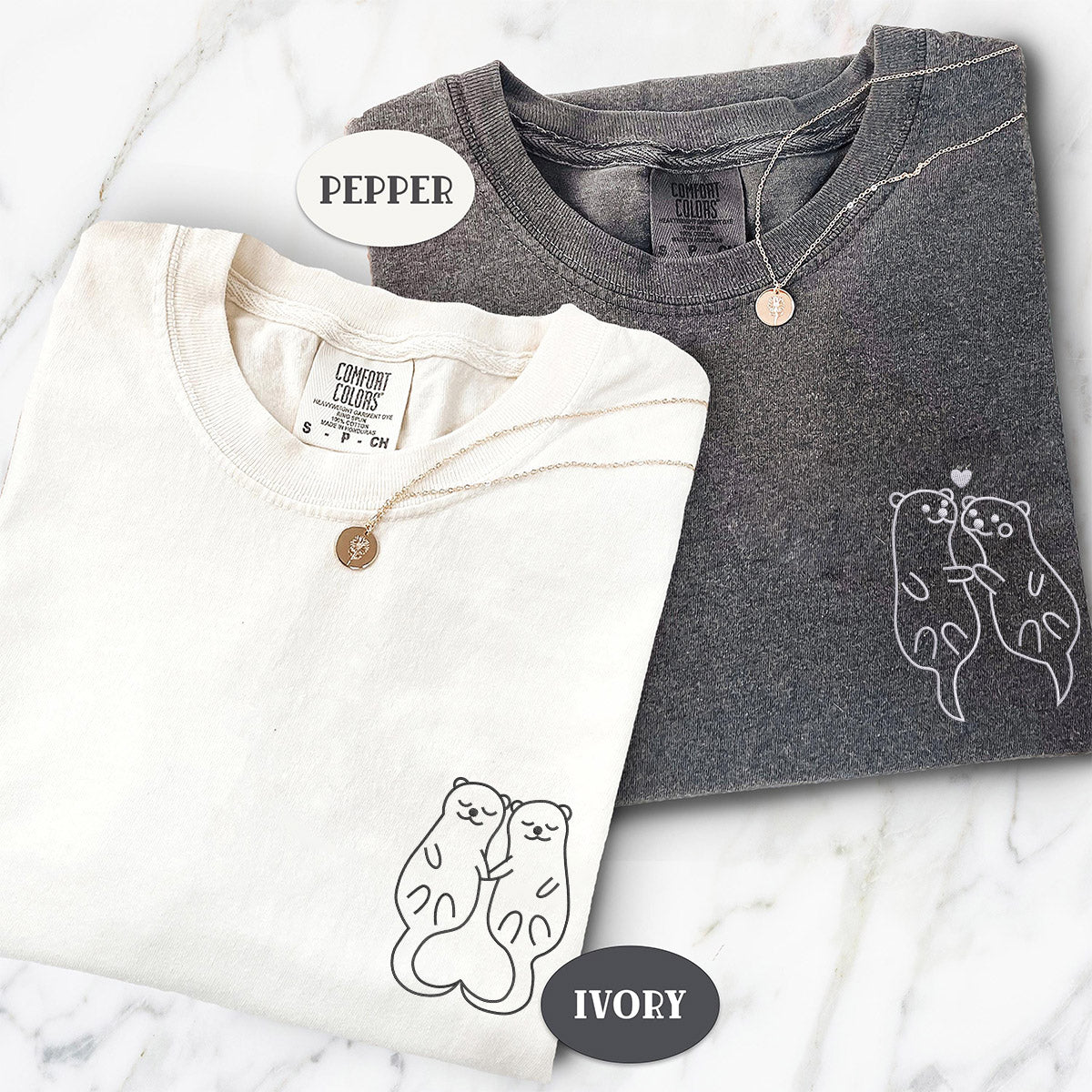 Custom Embroidered Otter Matching T-shirts for Couples