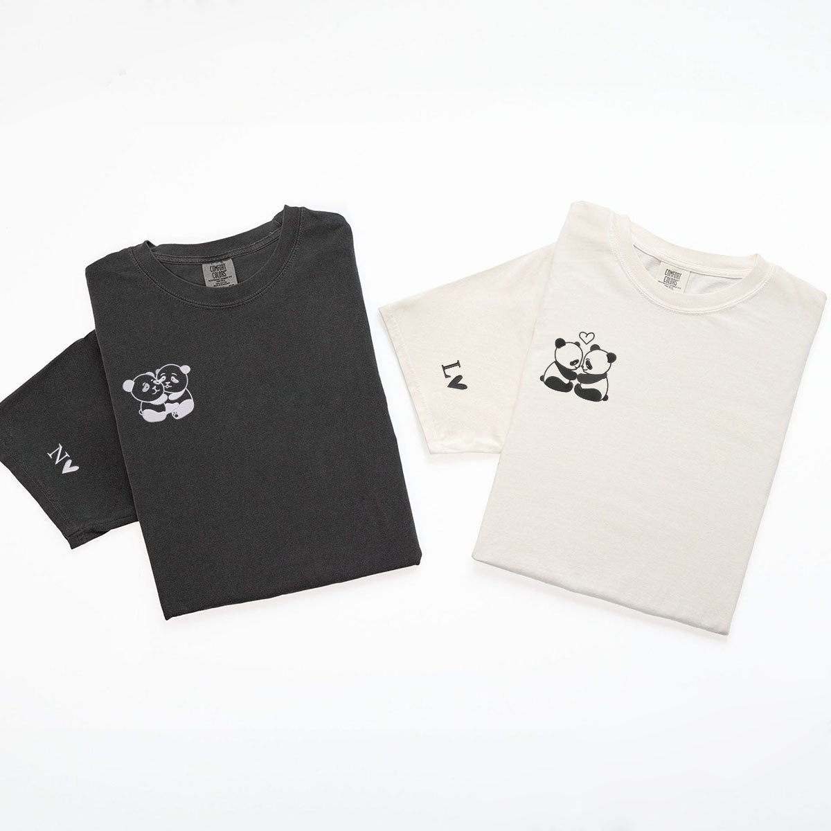 Custom Embroidered Panda Love Matching T-shirts for Couples