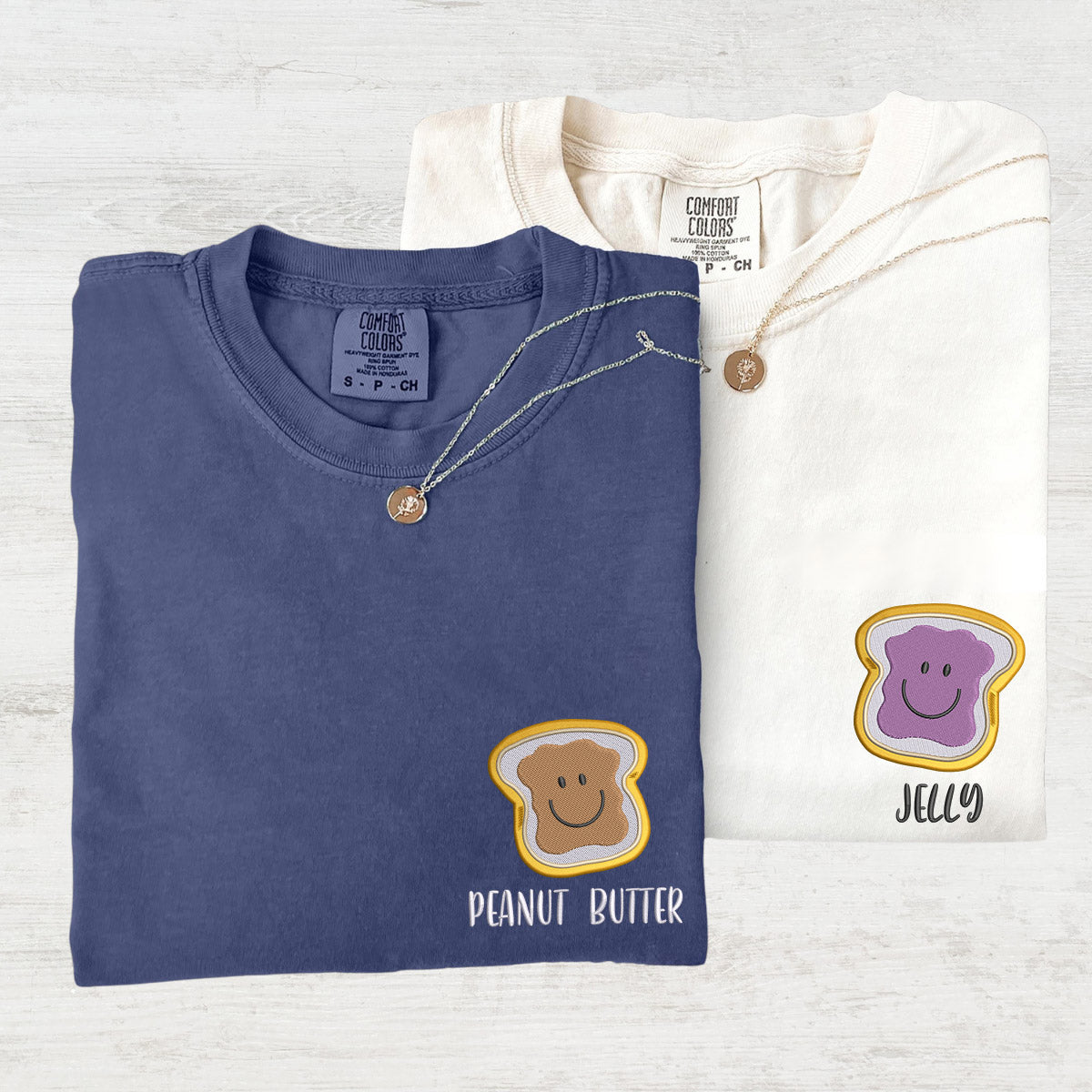 Custom Embroidered Peanut Butter and Jelly Matching T-shirts for Couples