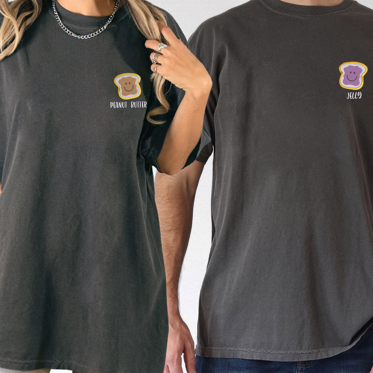 Custom Embroidered Peanut Butter and Jelly Matching T-shirts for Couples