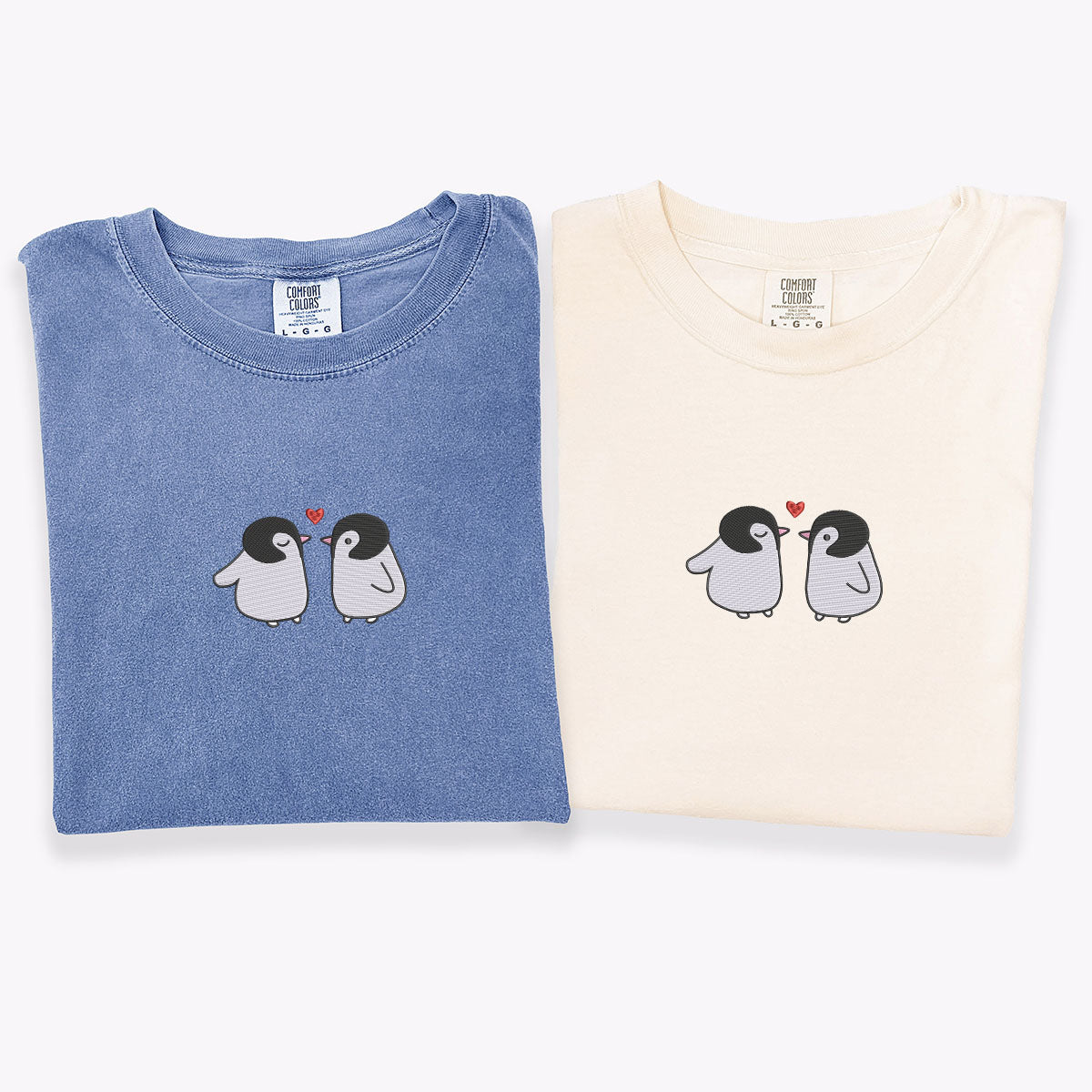 Custom Embroidered Penguin Love Matching T-shirts for Couples