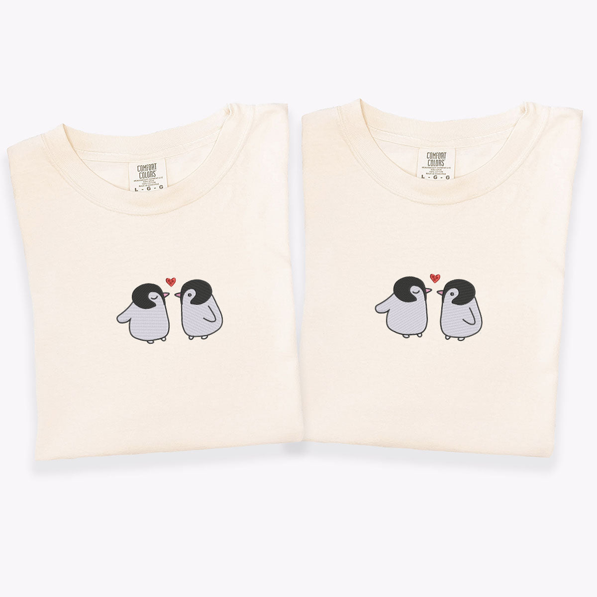 Custom Embroidered Penguin Love Matching T-shirts for Couples