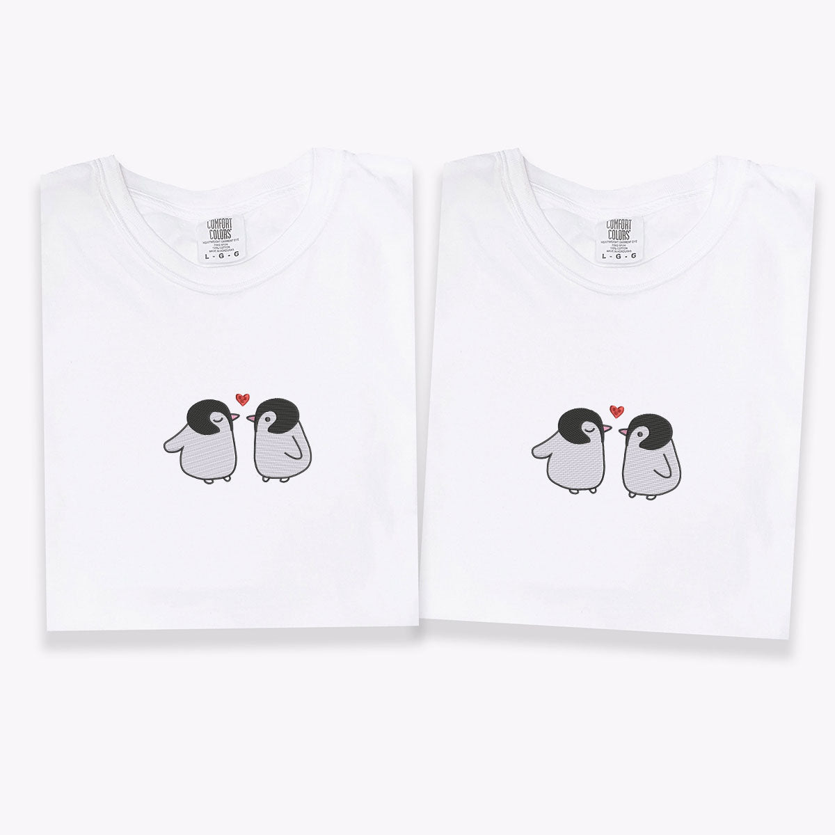 Custom Embroidered Penguin Love Matching T-shirts for Couples