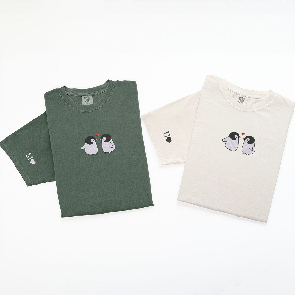 Custom Embroidered Penguin Love Matching T-shirts for Couples