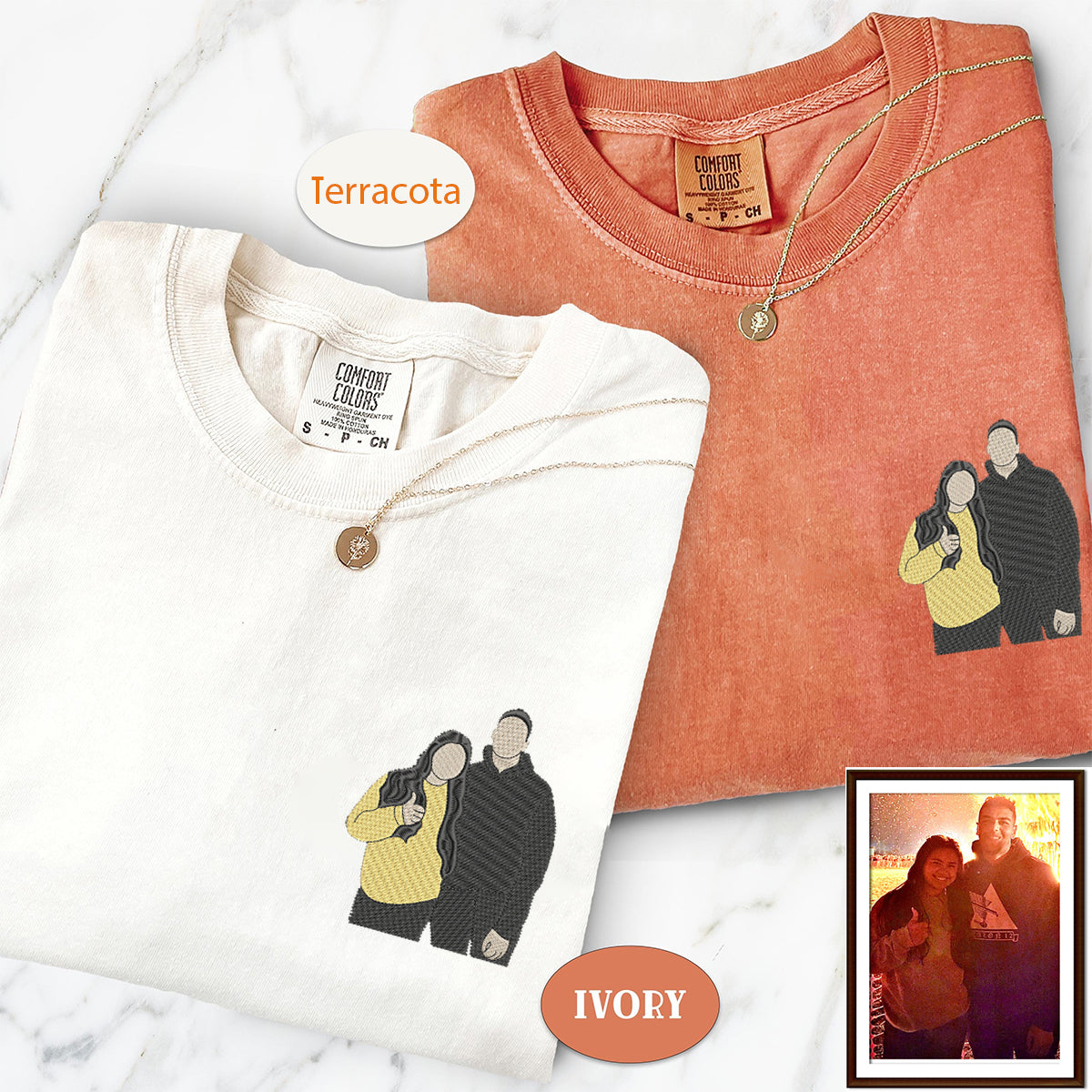 Custom Embroidered Personalized with Pictures Matching T-shirts for Couples