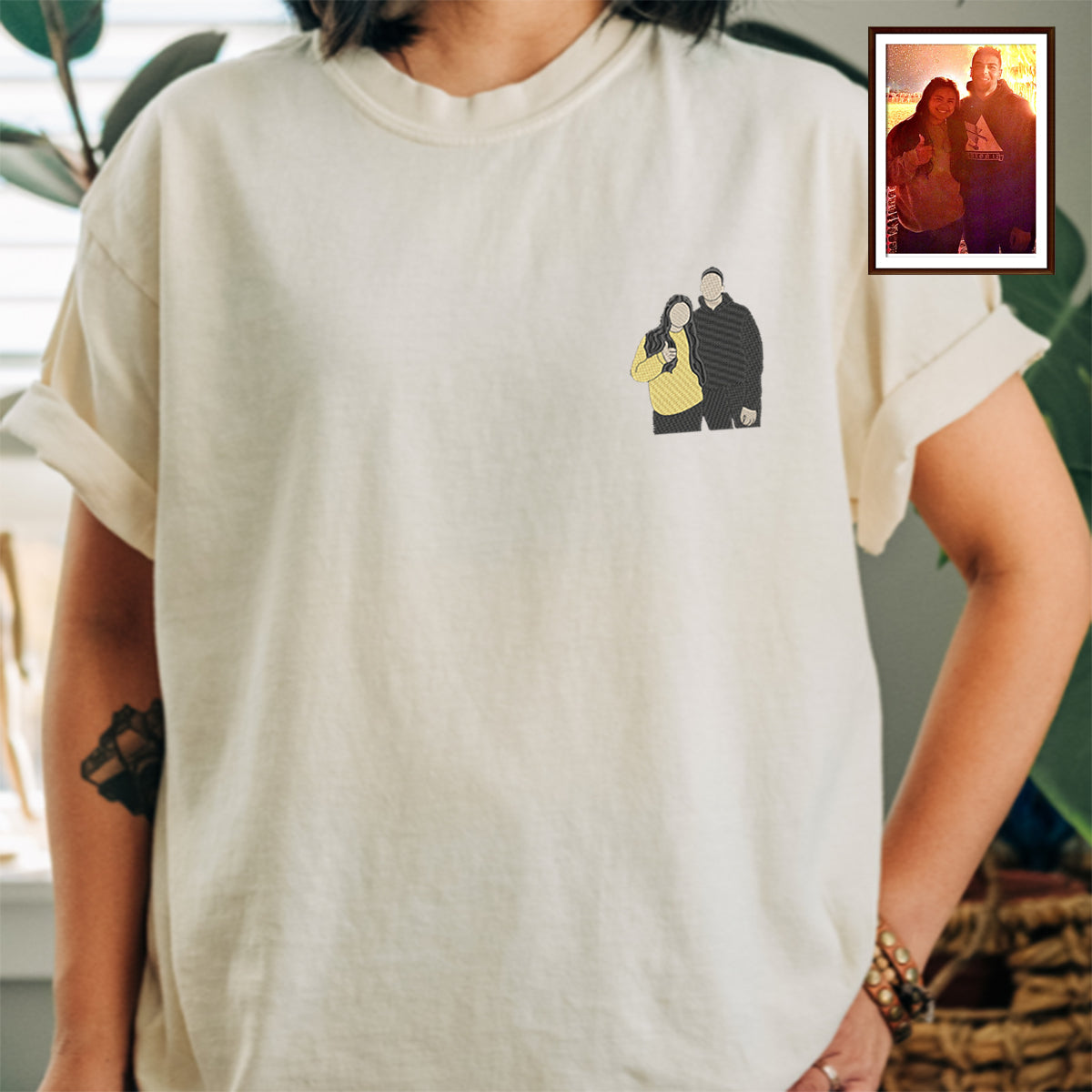 Custom Embroidered Personalized with Pictures Matching T-shirts for Couples