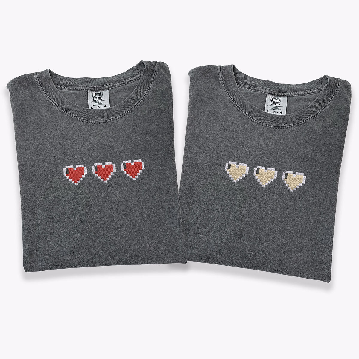 Custom Embroidered Pixel Heart Matching T-shirts for Couples