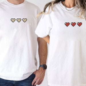 Custom Embroidered Pixel Heart Matching T-shirts for Couples