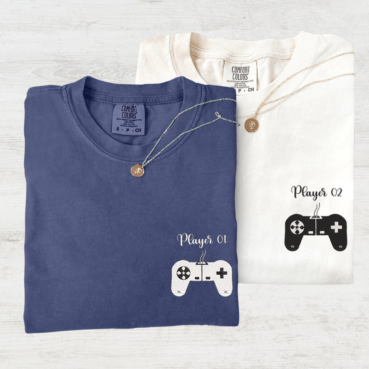Custom Embroidered Player 1 Player 2 Matching T-shirts for Couples
