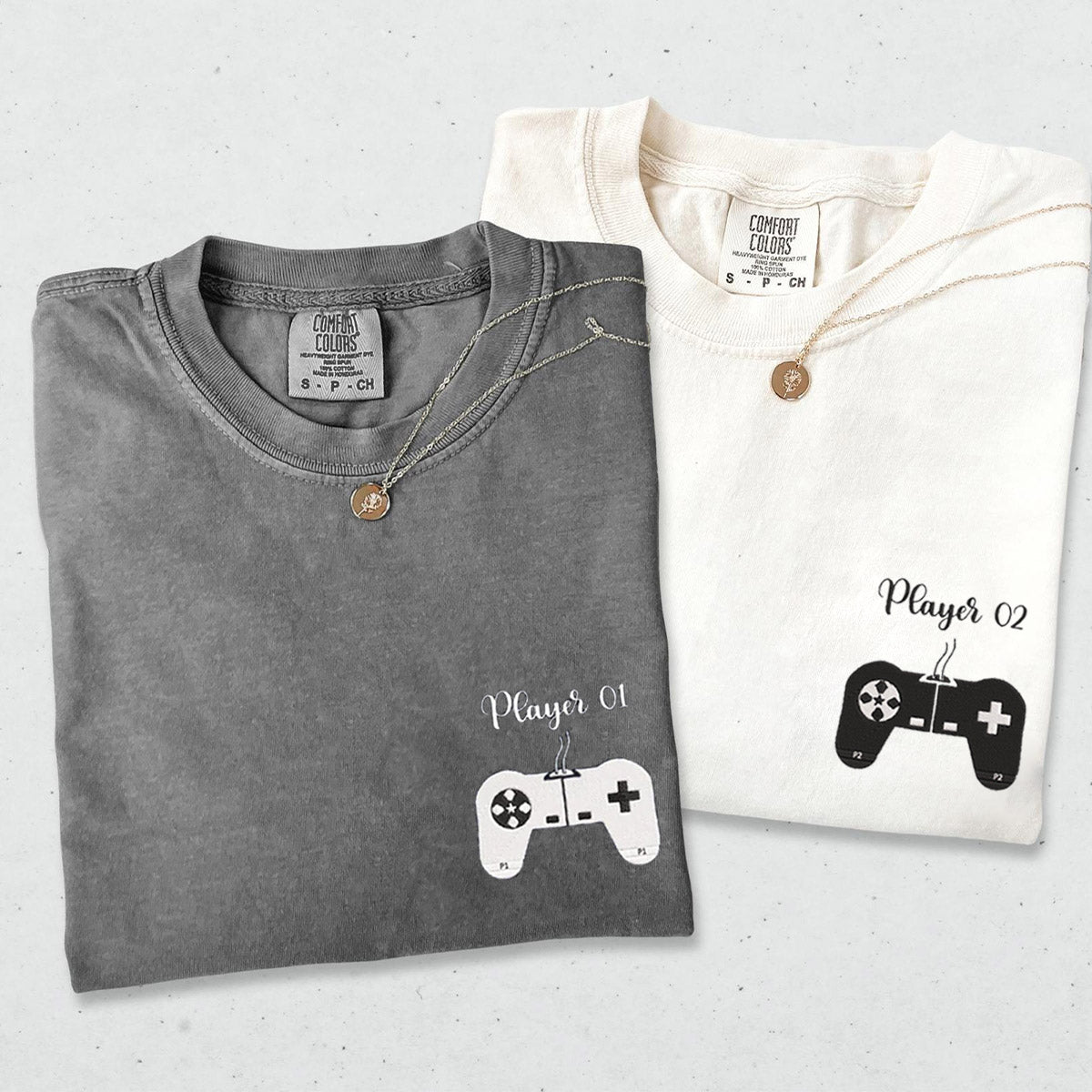 Custom Embroidered Player 1 Player 2 Matching T-shirts for Couples