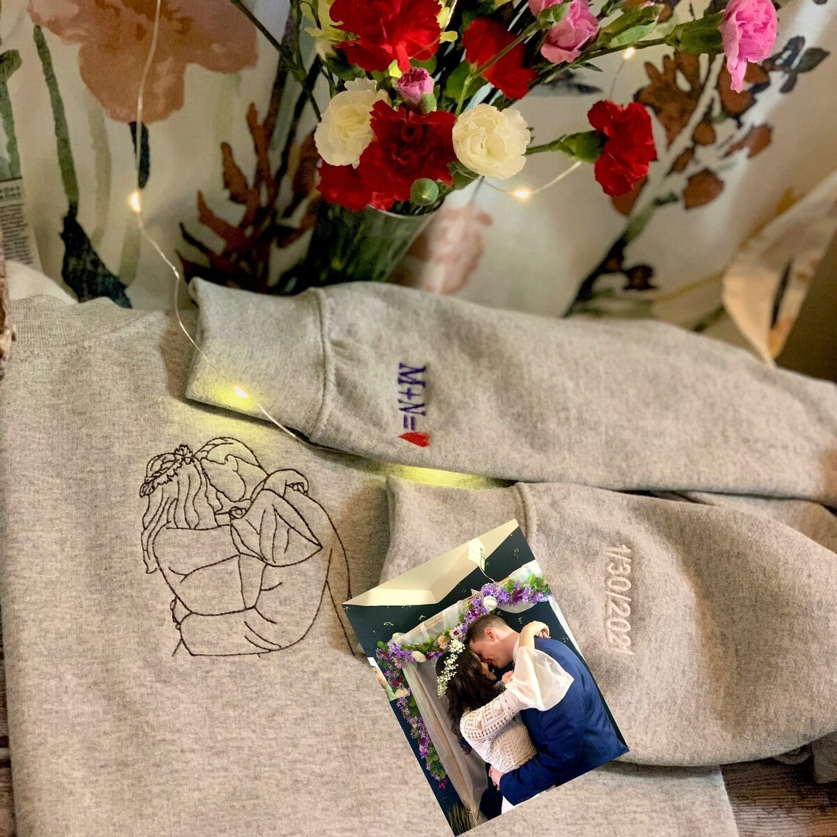 Custom Embroidered Portrait Sweatshirt – Outline Photo, Personalized Family Hoodie