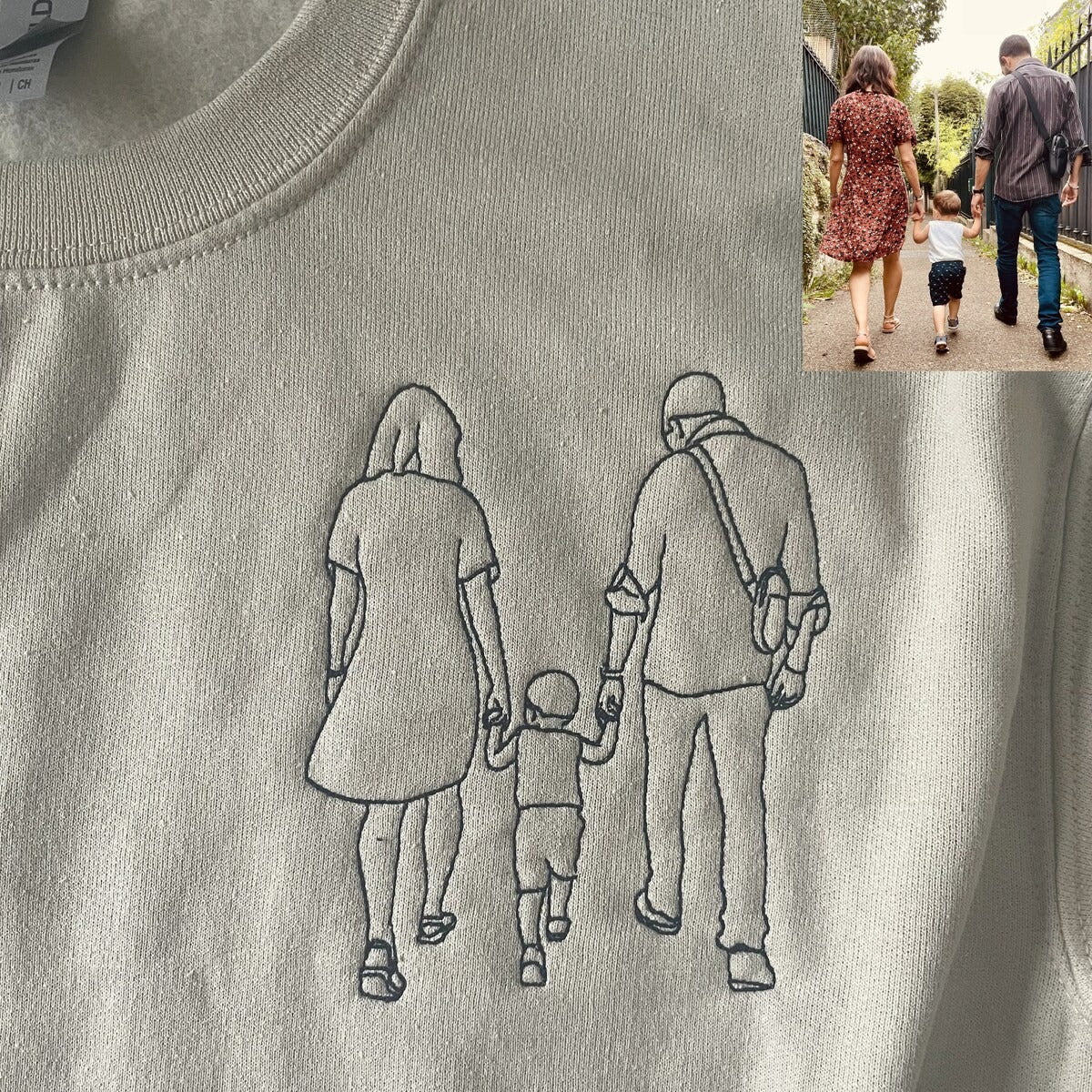 Custom Embroidered Portrait Sweatshirt – Outline Photo, Personalized Family Hoodie