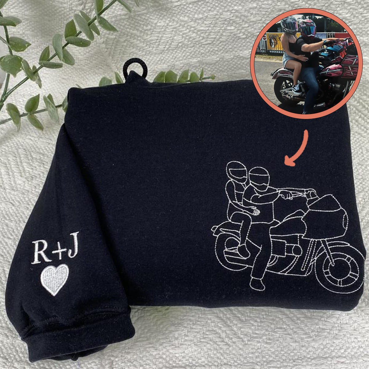 Custom Embroidered Portrait from Photo Sweatshirt Anniversary Couples Embroidered Sweatshirt