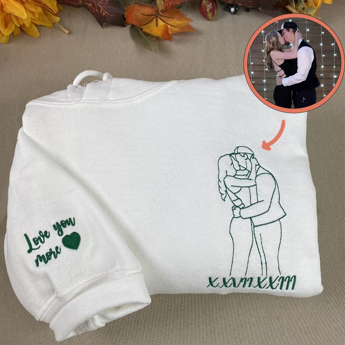 Custom Embroidered Portrait from Photo Sweatshirt Anniversary Couples Embroidered Sweatshirt