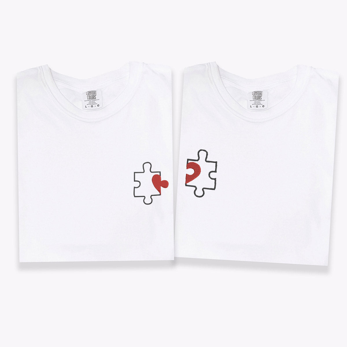 Custom Embroidered Puzzle Heart Matching T-shirts for Couples
