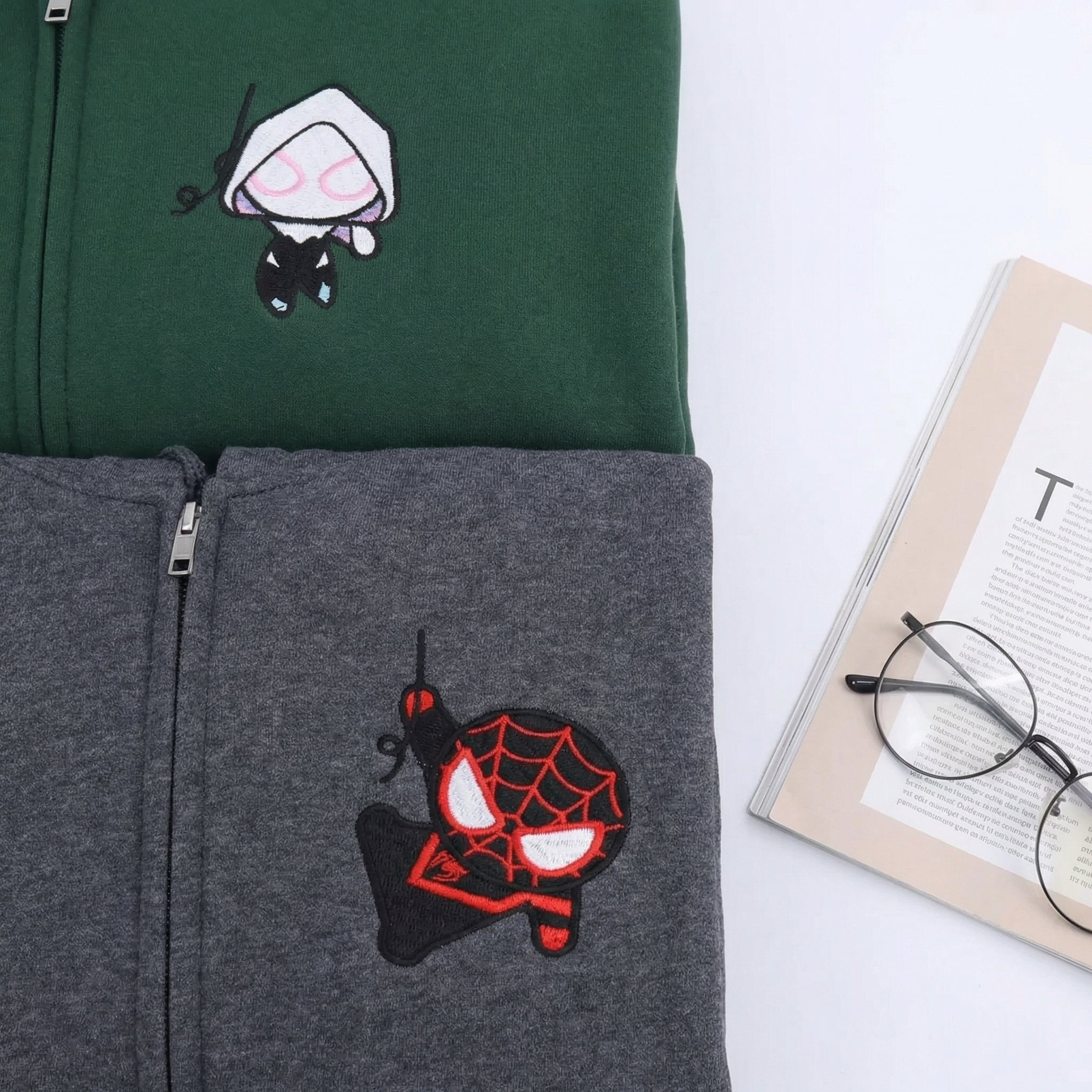 Custom Embroidered Quarter Zip Sweatshirts for Couples - Cartoon Superhero Inspired Matching Full-Zip Hoodie